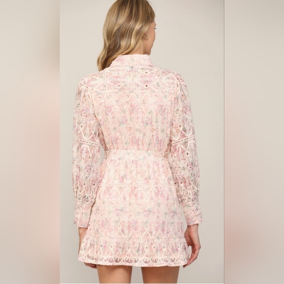 Fate Elegant Pink and Cream Broderie Embroidered Dress Size S - Picture 9 of 9